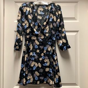 💜 Zara Basic black floral fit flare dress silky